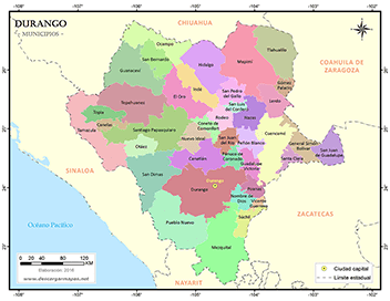 Mapa de municipios del estado de Durango